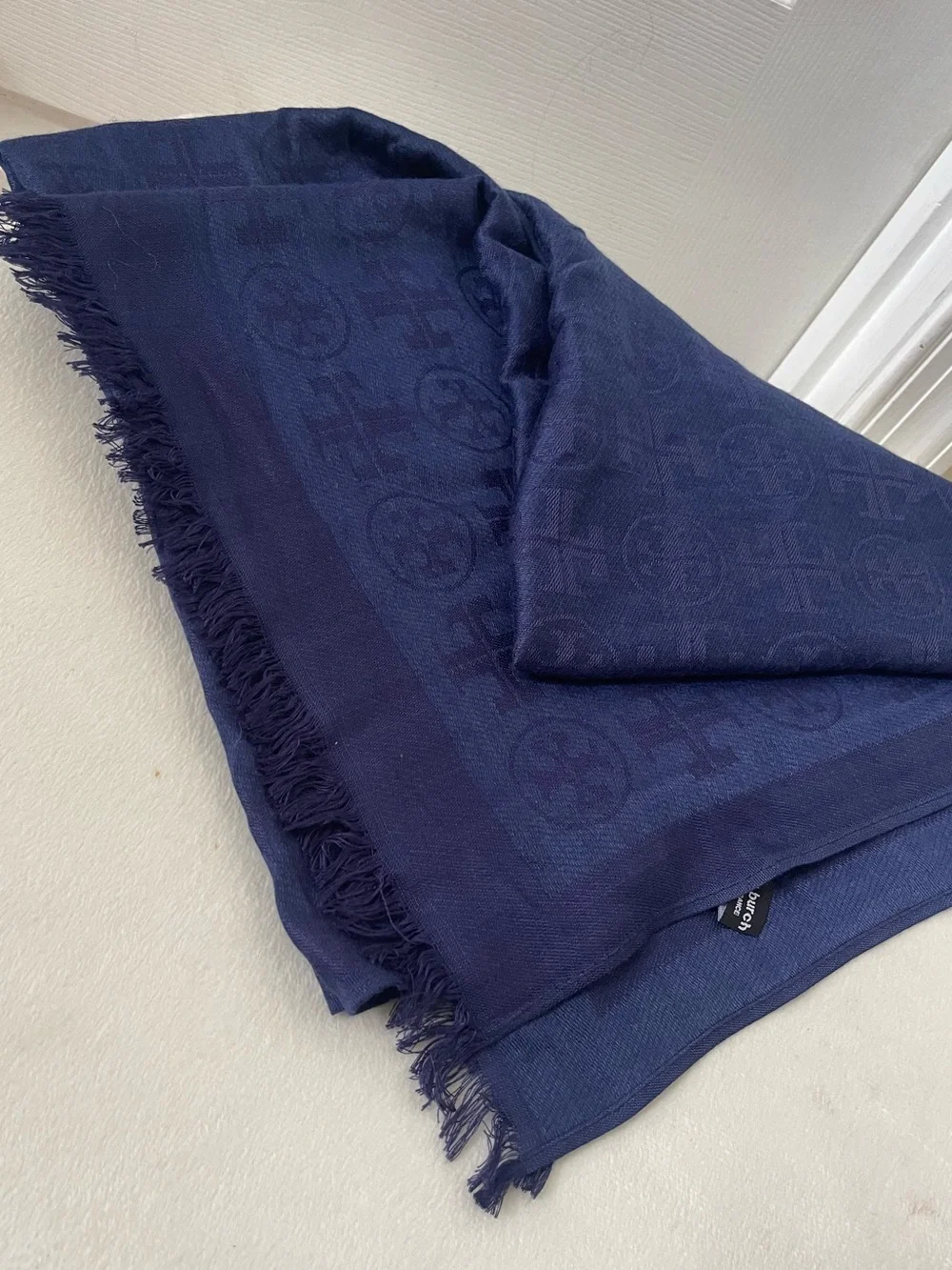 Tory Burch Navy Logo Jacquard Scarf